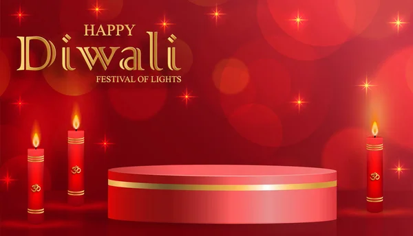 Podium Stage Style Diwali Deepavali Dipavali Indian Festival Lights Diya — Stock Vector