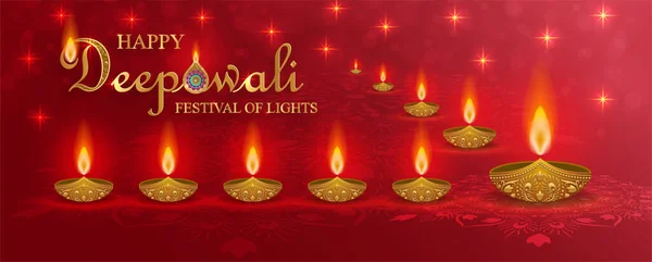 Diya Lamp Fire Lighting Diwali Deepavali Indian Festival Lights — Stock Vector