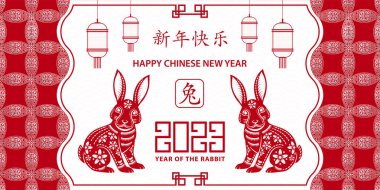 Mutlu Çin yeni yılı 2023 Zodiac Tavşan yılı tabelası