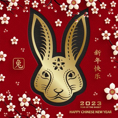 Mutlu Çin Yeni Yılı 2023 Tavşan Zodiac Tavşan yılı tabelası
