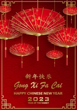 Mutlu Çin Yeni Yılı 2023 Tavşan Zodiac Tavşan yılı tabelası