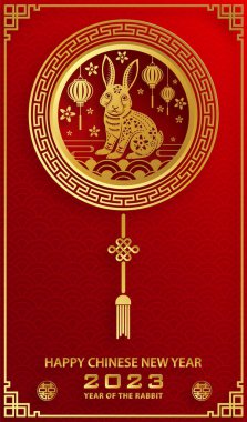 Mutlu Çin Yeni Yılı 2023 Tavşan Zodiac Tavşan yılı tabelası