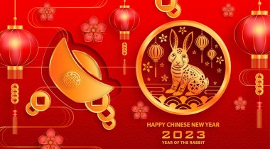 Mutlu Çin Yeni Yılı 2023 Tavşan Zodiac Tavşan yılı tabelası