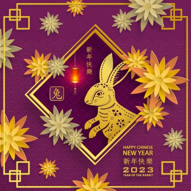 Mutlu Çin Yeni Yılı 2023 Tavşan Zodiac Tavşan yılı tabelası