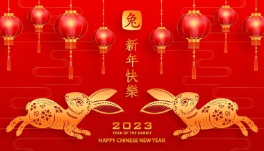 Mutlu Çin Yeni Yılı 2023 Tavşan Zodiac Tavşan yılı tabelası