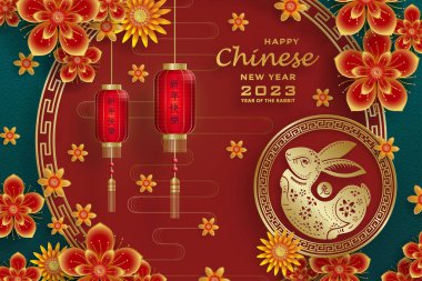 Mutlu Çin Yeni Yılı 2023 Tavşan Zodiac Tavşan yılı tabelası