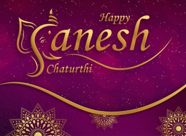 Altın Lordu Ganesha illüstrasyonlu Ganesh Chaturthi Festivali kutlu olsun.