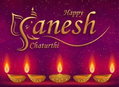 Altın Lordu Ganesha illüstrasyonlu Ganesh Chaturthi Festivali kutlu olsun.