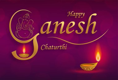 Altın Lordu Ganesha illüstrasyonlu Ganesh Chaturthi Festivali kutlu olsun.