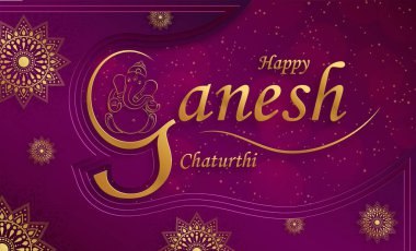 Altın Lordu Ganesha illüstrasyonlu Ganesh Chaturthi Festivali kutlu olsun.