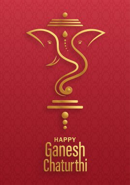 Altın Lordu Ganesha illüstrasyonlu Ganesh Chaturthi Festivali kutlu olsun.