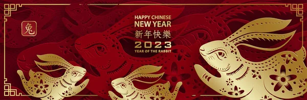 Happy Chinese New Year 2023 Rabbit Zodiac Sign Year Rabbit — Stok Vektör