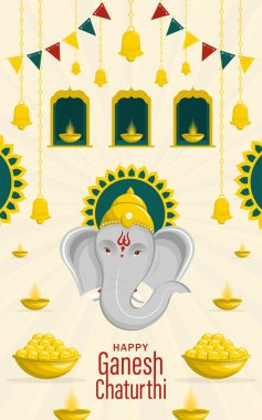 Altın Lordu Ganesha illüstrasyonlu Ganesh Chaturthi Festivali kutlu olsun.
