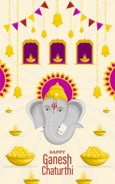 Altın Lordu Ganesha illüstrasyonlu Ganesh Chaturthi Festivali kutlu olsun.