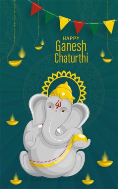 Altın Lordu Ganesha illüstrasyonlu Ganesh Chaturthi Festivali kutlu olsun.