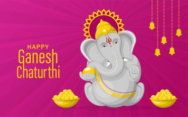 Altın Lordu Ganesha illüstrasyonlu Ganesh Chaturthi Festivali kutlu olsun.