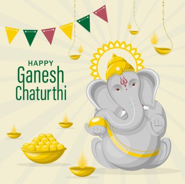 Altın Lordu Ganesha illüstrasyonlu Ganesh Chaturthi Festivali kutlu olsun.