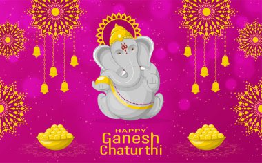 Altın Lordu Ganesha illüstrasyonlu Ganesh Chaturthi Festivali kutlu olsun.