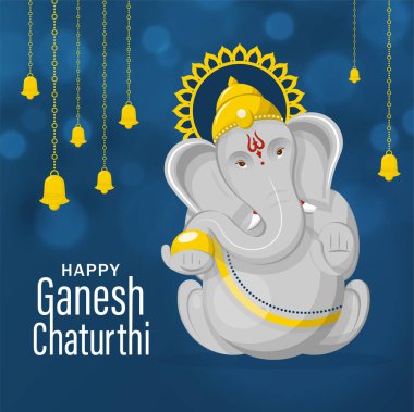 Altın Lordu Ganesha illüstrasyonlu Ganesh Chaturthi Festivali kutlu olsun.