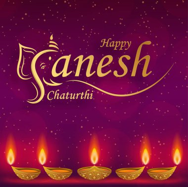 Altın Lordu Ganesha illüstrasyonlu Ganesh Chaturthi Festivali kutlu olsun.