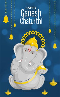 Altın Lordu Ganesha illüstrasyonlu Ganesh Chaturthi Festivali kutlu olsun.