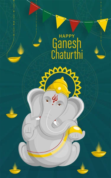 Feliz Festival Ganesh Chaturthi Con Ilustración Del Señor Oro Ganesha — Vector de stock
