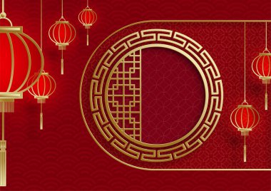 Doğu Asya kökenli Çin çerçevesi, düğün davetiyesi için, mutlu yıllar, mutlu yıllar, sevgililer günü, tebrik kartları, poster ya da web afişi.