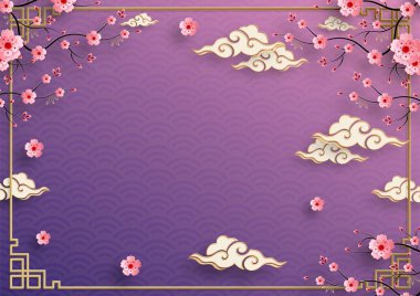 Doğu Asya kökenli Çin çerçevesi, düğün davetiyesi için, mutlu yıllar, mutlu yıllar, sevgililer günü, tebrik kartları, poster ya da web afişi.