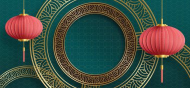 Doğu Asya kökenli Çin çerçevesi, düğün davetiyesi için, mutlu yıllar, mutlu yıllar, sevgililer günü, tebrik kartları, poster ya da web afişi.