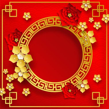 Doğu Asya kökenli Çin çerçevesi, düğün davetiyesi için, mutlu yıllar, mutlu yıllar, sevgililer günü, tebrik kartları, poster ya da web afişi.