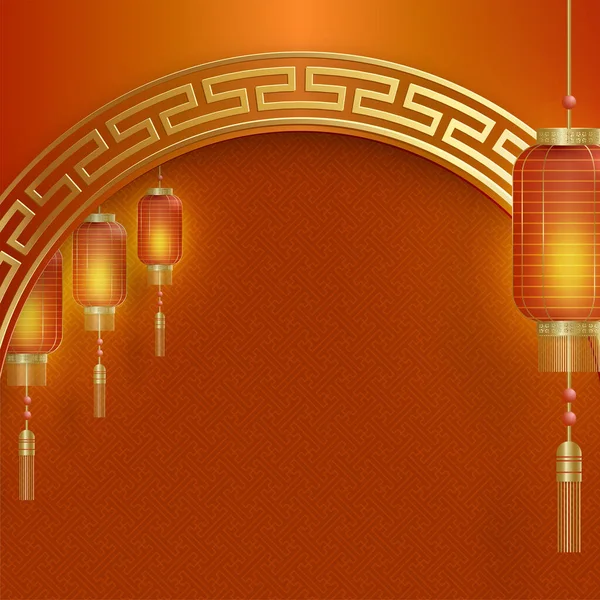 Čínský Rámeček Orientálními Asijskými Prvky Barevném Pozadí Pro Svatební Pozvánku — Stockový vektor