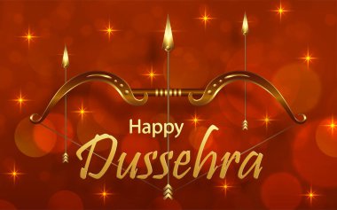 Mutlu Dussehra festivali kutlamaları, Lord Rama sembollerinin Hint illüstrasyonları ve doğu unsurları ve ok yayı ile 