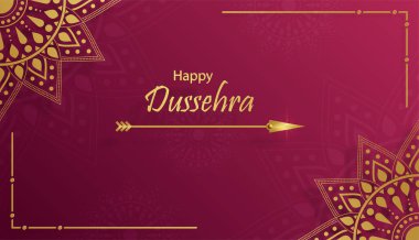 Mutlu Dussehra festivali kutlamaları, Lord Rama sembollerinin Hint illüstrasyonları ve doğu unsurları ve ok yayı ile 