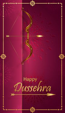 Mutlu Dussehra festivali kutlamaları, Lord Rama sembollerinin Hint illüstrasyonları ve doğu unsurları ve ok yayı ile 