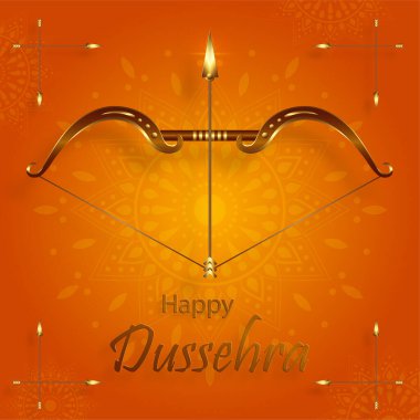 Mutlu Dussehra festivali kutlamaları, Lord Rama sembollerinin Hint illüstrasyonları ve doğu unsurları ve ok yayı ile 