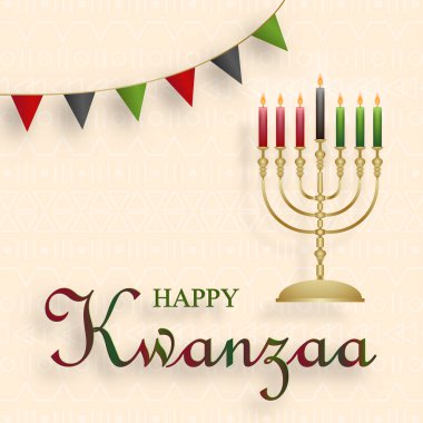 Kwanzaa bayramı için güzel ve yaratıcı sembolleri ve altın kağıt kesim tarzıyla Mutlu Kwanzaa kartları