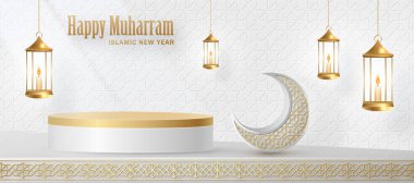 İslami 3d podyum, İslami Yeni Yıl Muharram için altın desenli sahne.