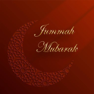 Mutlu Jummah Mübarek altın sarısı Arapça yazı Güzel Ay ve İslami Düzen tasarımı 