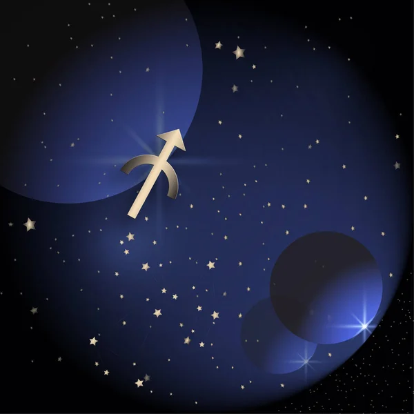 Horoscoop Dierenriem Sagitarius Sterrenbeeld Eenvoudige Pictogram Donkerblauwe Kleur Achtergrond — Stockvector