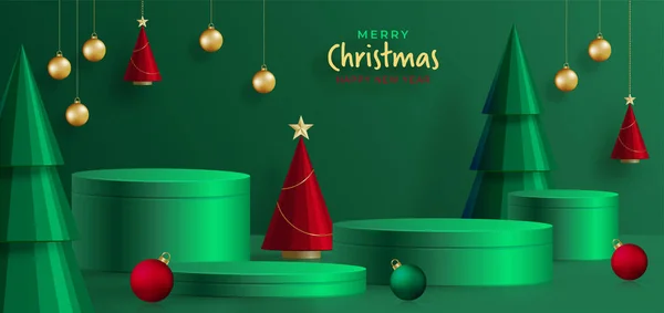 Style Scène Rond Podium Pour Joyeux Noël Bonne Année — Image vectorielle