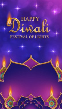 Mutlu Diwali vektör çizimleri. Bayram Diwali ve Deepawali kartı. Hint renk arkaplan ışık festivali