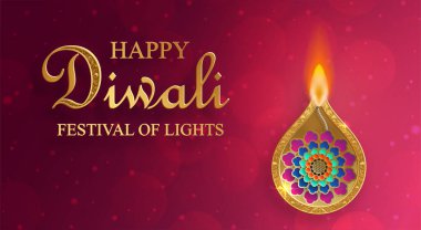 Mutlu Diwali vektör çizimleri. Bayram Diwali ve Deepawali kartı. Hint renk arkaplan ışık festivali