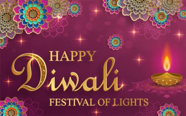 Mutlu Diwali vektör çizimleri. Bayram Diwali ve Deepawali kartı. Hint Işık Festivali
