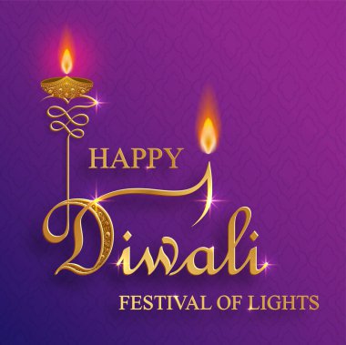 Mutlu Diwali vektör çizimleri. Bayram Diwali ve Deepawali kartı. Hint renk arkaplan ışık festivali