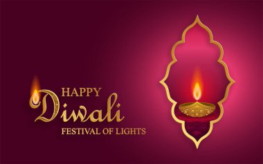 Mutlu Diwali vektör çizimleri. Bayram Diwali ve Deepawali kartı. Hint renk arkaplan ışık festivali