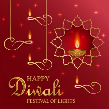 Diwali, Deepavali ya da Dipavali için şömineli Diya lambası, Hint renk arkaplan ışık festivali