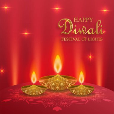 Diwali, Deepavali ya da Dipavali için şömineli Diya lambası, Hint renk arkaplan ışık festivali