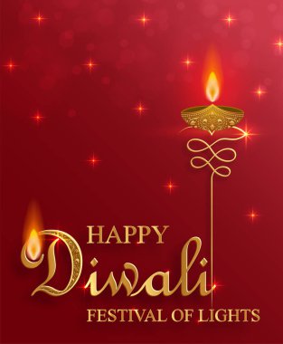 Diwali, Deepavali ya da Dipavali için şömineli Diya lambası, Hint renk arkaplan ışık festivali