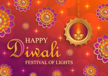 Mutlu Diwali vektör çizimleri. Bayram Diwali ve Deepawali kartı. Hint renk arkaplan ışık festivali