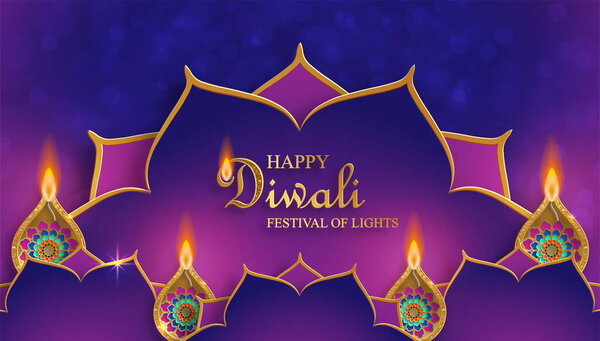 Happy Diwali vector illustration. Festive Diwali and Deepawali card. The Indian festival of lights on color background
